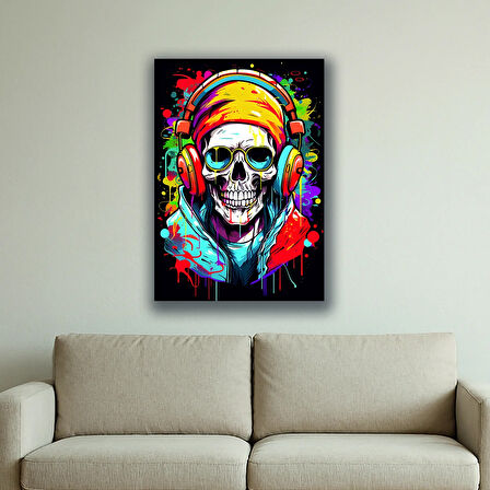 dj renkli muzik iskelet baskılı kanvas duvar tablosu