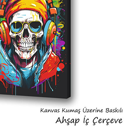 dj renkli muzik iskelet baskılı kanvas duvar tablosu