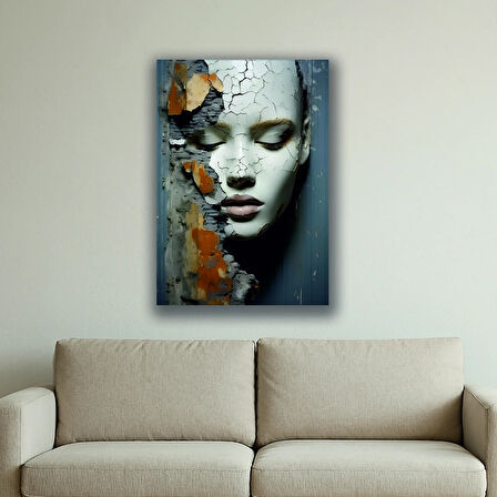 duvar efekti kadın surat baskılı kanvas duvar tablosu