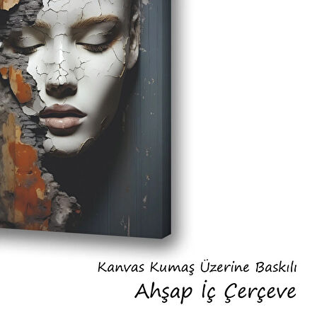 duvar efekti kadın surat baskılı kanvas duvar tablosu