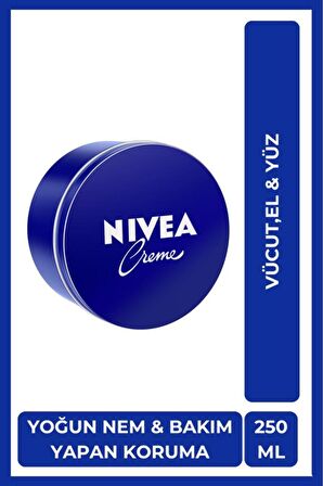 Nivea Creme 250ml, Yoğun Nemlendirici, Bakım Yapan Koruma, Eucerit, Yumuşak ve Pürüzsüz Cilt, El Yüz Vücut