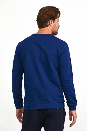 Erkek Basic Bisiklet Yaka Günlük Spor Sweatshirt Mavi