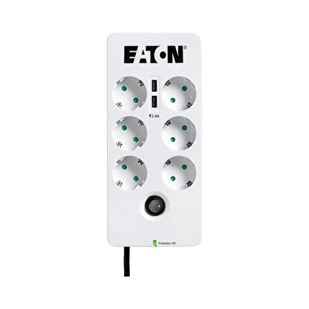 Eaton 6'lı Akım Korumalı Priz ve 2 USB Girişi(6'lı Schuko) PB6UD