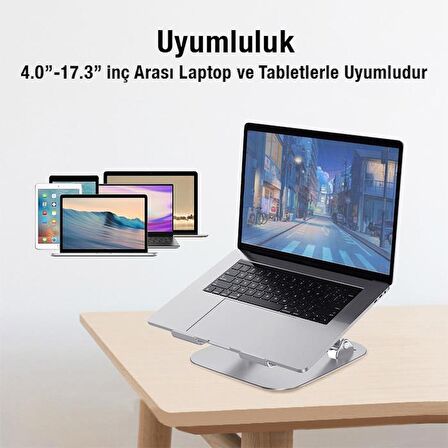 Coofbe Alüminyum Yükseklik Ayarlı Havalandırmalı Masaüstü Laptop Standı Laptop Tutucu Laptop Sehpası