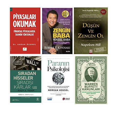 piyasalari okumak-zengin baba yoksul baba-dusun ve zengin ol-siradan hisseler siradisi karlar-paranin psikolojisi-warren buffett kanunlari=6 set
