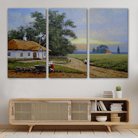 Köy Evi Manzarası Yağlıboya Görünüm Dekoratif Kanvas Duvar Tablosu-3555