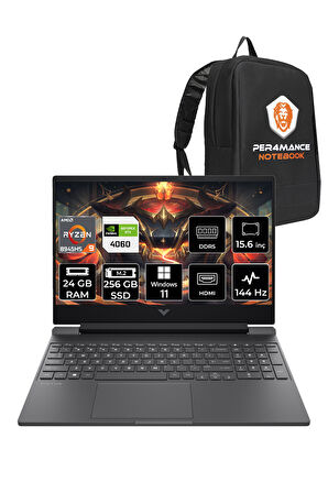HP Victus 15 R9 8945HS 24GB RAM 256GB SSD RTX4060/8GB 144Hz 15.6'' FHD W11H Gaming Laptop & PER4 ÇAN