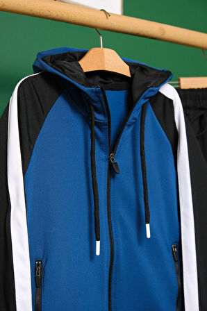 Unisex Şerit Detaylı Kapüşonlu Çocuk Eşofman Takımı