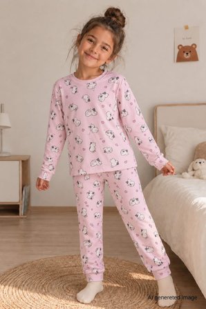 Kız Çocuk Yeni sezon Pamuklu  Desenli Pijama Takım TKM1021