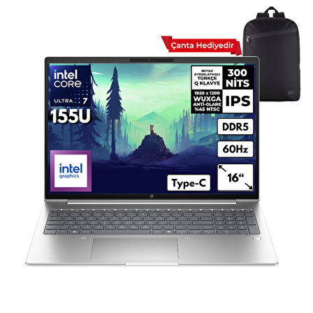 HP ProBook 460 G11 Ultra 7-155U 16-GBDDR5 512 GBSSD Intel Graphics 16" WUXGA Freedos + Sırt Çantası A23BTEAHMF11