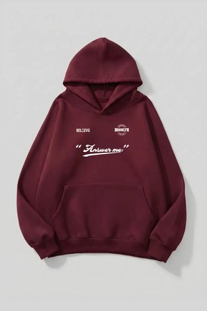 Unisex Yumuşak Dokulu Answer Me Baskılı Tasarım Oversize 3 İplik Hoodie Sweatshirt