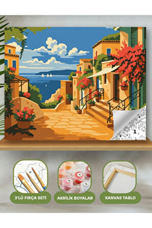 Sayılarla Boyama Seti 40x50 Cm (Çıtalı) Fırça Boya Dahil Numaralı Tuval Yelken Manzara