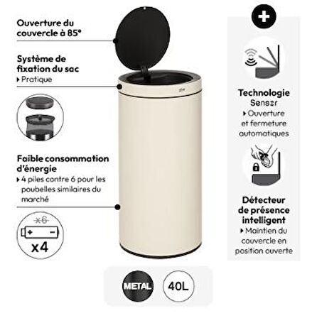 5five Simply Smart Delta Otomatik Sensörlü 40LT. Çöp Kutusu Bej