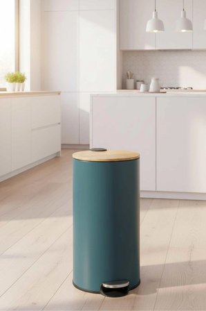 Modern Metal Pedallı/Bambu Kapak 30 L Çöp Kutusu 