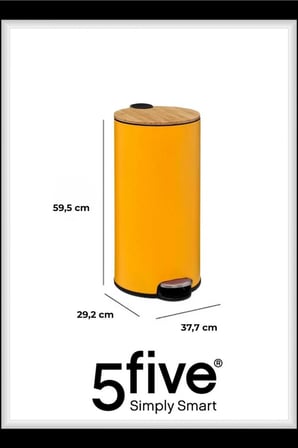 Modern Metal Pedallı/Bambu Kapak 30 L Çöp Kutusu 