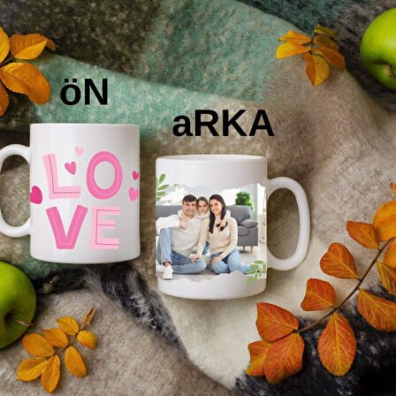 Kişiye Özel Love Temalı Bardak ve  Gece Parlayan Lotus Çiçeği Kolye Hediye Seti