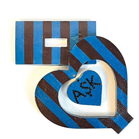 Uretti - Hülya 6683 9704 Bordo Mavi El Yapımı Çizgili Kalp Şeklinde Dekoratif Hediyelik Obje