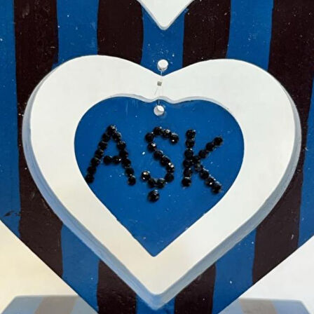 Uretti - Hülya 6683 9704 Bordo Mavi El Yapımı Çizgili Kalp Şeklinde Dekoratif Hediyelik Obje