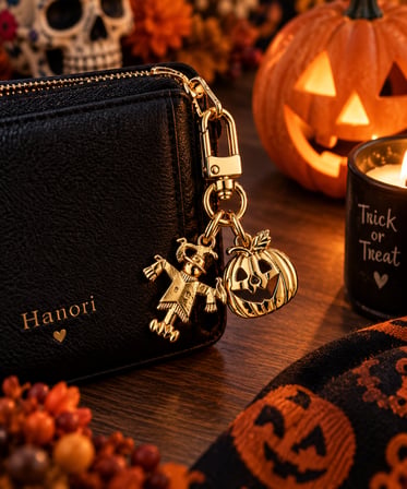 🎃 Trick or Treat – Balkabağı & Korkuluk Cadılar Bayramı Cüzdan Charmı