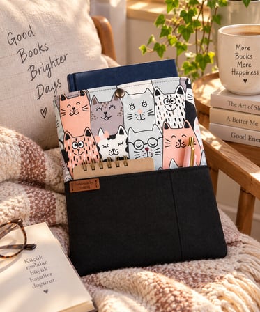 🐱 Colorful Cats – El Yapımı Kitap Kılıfı , Tablet KIlıfı & E-Okuyucu Kılıfı