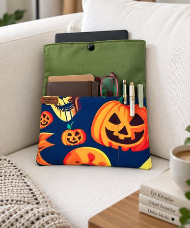 🎃 Hanori Cadılar Bayramı Desenli Kitap Kılıfı & Tablet Kılıfı – El Yapımı Çok Amaçlı Kılıf