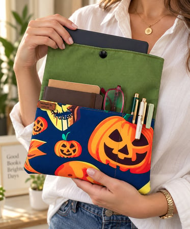 🎃 Hanori Cadılar Bayramı Desenli Kitap Kılıfı & Tablet Kılıfı – El Yapımı Çok Amaçlı Kılıf