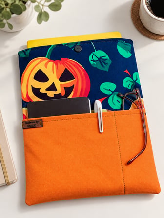 🎃 Hanori Cadılar Bayramı Balkabağı Desenli Kitap Kılıfı & Tablet Kılıfı – El Yapımı