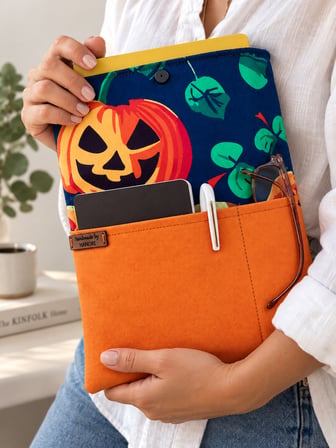 🎃 Hanori Cadılar Bayramı Balkabağı Desenli Kitap Kılıfı & Tablet Kılıfı – El Yapımı