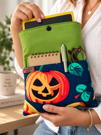 🎃 Hanori Balkabağı Desenli Kitap Kılıfı (yeşil) & Tablet Kılıfı – El Yapımı Cadılar Bayramı Temalı Kılıf