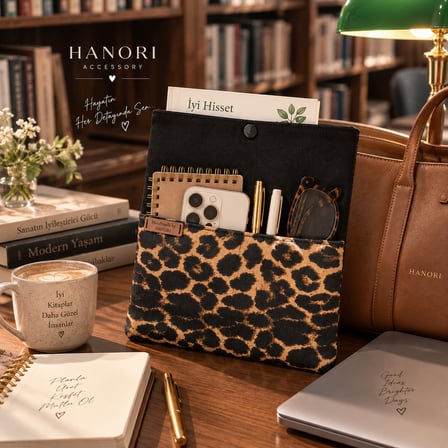 🐆 Hanori Leopar Desenli Kitap Kılıfı & Tablet Kılıfı – El Yapımı Çok Amaçlı Kılıf
