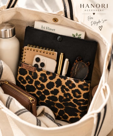 🐆 Hanori Leopar Desenli Kitap Kılıfı & Tablet Kılıfı – El Yapımı Çok Amaçlı Kılıf