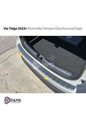 Volkswagen Taigo 2022> Krom Arka Tampon Üstü Koruma TAŞLI P.Çelik