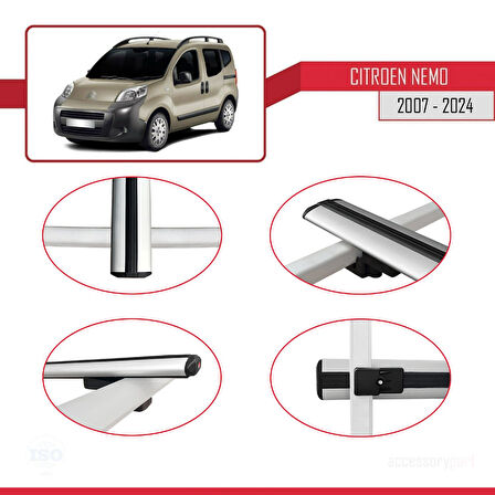 Citroen Nemo 3 (225) 2008-2017 Arası ile Uyumlu BASIC Model Ara Atkı Tavan Barı Gri 2 Adet