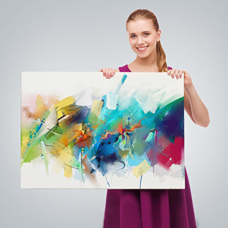 Soyut Fırça Darbeleri İle Yağlıboya Görünüm Dekoratif Kanvas Duvar Tablosu-3561