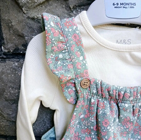 M&S Fırfırlı Çiçek Desenli Bebek Tulum ve Uzun kollu T-Shirt (6-9 ay )