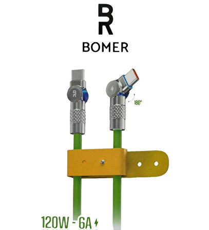 BOMER-3827 120W 6A TYPE C to TYPE C 180 DERECE DÖNER BAŞLI karışık renk