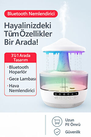  Mantar Yağmur Damlası Renk Değiştiren Gece Lambası + Bluetooth Hoparlör 