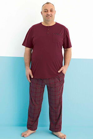 Aydoğan Erkek Dinç Büyük Beden Kısa Kol Vişneçürüğü Pijama Takım 0180