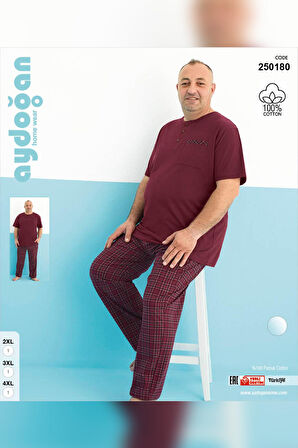 Aydoğan Erkek Dinç Büyük Beden Kısa Kol Vişneçürüğü Pijama Takım 0180