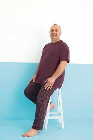 Aydoğan Erkek Dinç Büyük Beden Koton Kısa Kol Vişne Pijama Takım 0007
