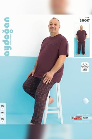 Aydoğan Erkek Dinç Büyük Beden Koton Kısa Kol Vişne Pijama Takım 0007