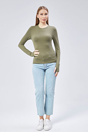 Basic Bisiklet Yaka Uzun Kollu Slim Fit Kadın Body T-shirt