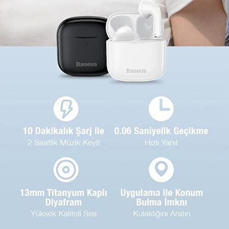 Baseus Dokunmatik Wireless TWS Bluetooth Kulaklık Su Geçirmez 330mAh Şarjlı Bluetooth Kulaklık