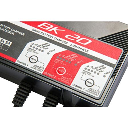 BS BATTERY BK20 3 KANAL AKÜ ŞARJ İSTASYONU 6V/12V 2A