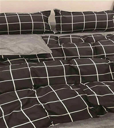 More Home Tek Kişilik Nevresim Takımı Lastikli Çarşaf Kare Siyah