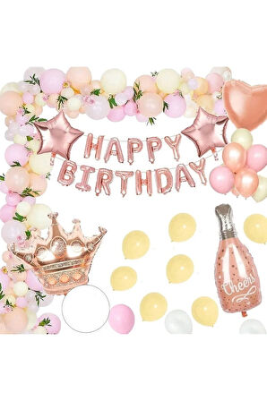 ROSE GOLD KRAL TAÇLI HAPPY BIRTHDAY FOLYO BALON SET
