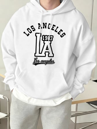 Los Angeles Mektup Baskılı Kapüşonlu Üstler Erkek Polar Sokak Modası Sweatshirtleri Sonbahar