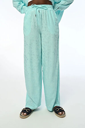 KADIN RAHAT KALIP BOL PAÇA BELİ LASTİKLİ MİNT RENK PANTOLON