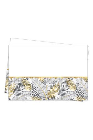 ALTIN SİMLİ YAPRAKLAR BEYAZ MASA ÖRTÜSÜ 120X180