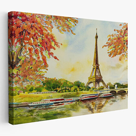 Seine Nehri Ve Eyfel Manzaralı Yağlıboya Dekoratif Kanvas Duvar Tablosu-3564
